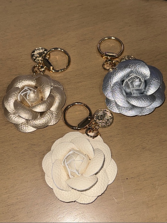 Accessories - Leather Flower Keychain -White or Silver- PICK ONE other 2 sold